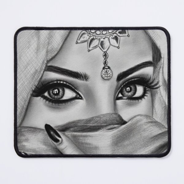 Item preview, Mysterious Arabian Woman Pencil Drawing Art Print designed and sold by Hafcishop.