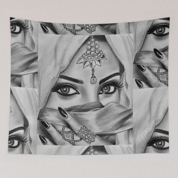 Item preview, Mysterious Arabian Woman Pencil Drawing Art Print designed and sold by Hafcishop.