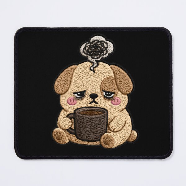 Item preview, Tired Coffee Puppy – Cute Kawaii Burnout Dog Embroidery Patch Style designed and sold by ColorSplash123.