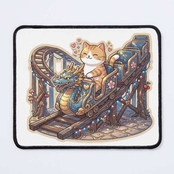 Item preview, Cute Orange Cat Riding a Dragon Rollercoaster Illustration designed and sold by NoopnyangStudio.