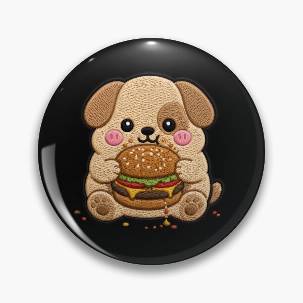 Item preview, Cute Chubby Puppy Eating Burger – Kawaii Comfort Food Dog Embroidery Patch Style designed and sold by ColorSplash123.