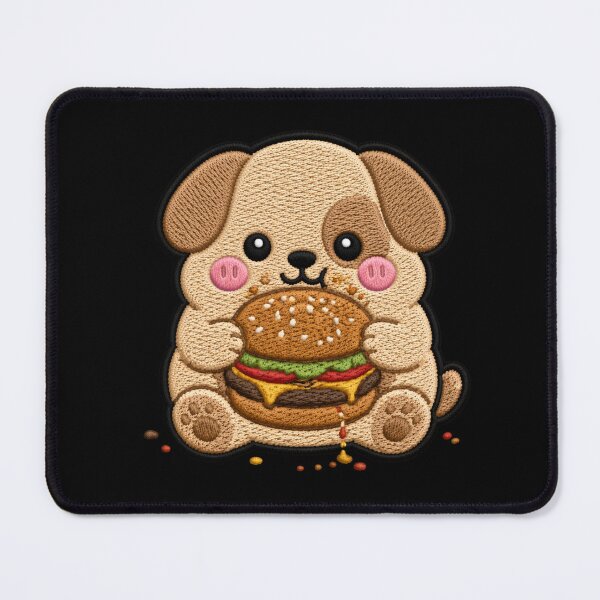 Item preview, Cute Chubby Puppy Eating Burger – Kawaii Comfort Food Dog Embroidery Patch Style designed and sold by ColorSplash123.