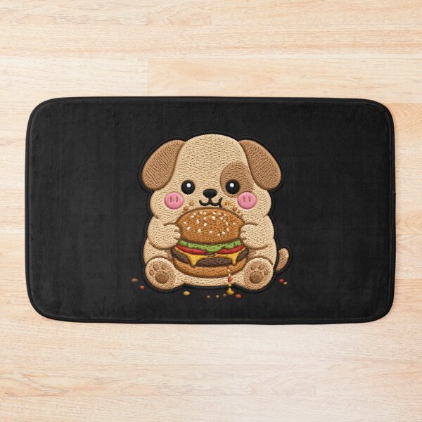 Item preview, Cute Chubby Puppy Eating Burger – Kawaii Comfort Food Dog Embroidery Patch Style designed and sold by ColorSplash123.