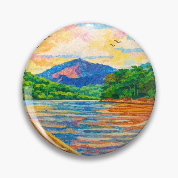 Item preview, Small Wooden Boat on Amazon River, Rainforest River, Papercut Collage, Mixed Media Digital Illustration designed and sold by SWSandraWechner.