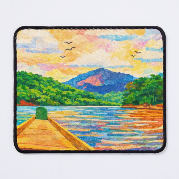 Item preview, Small Wooden Boat on Amazon River, Rainforest River, Papercut Collage, Mixed Media Digital Illustration designed and sold by SWSandraWechner.