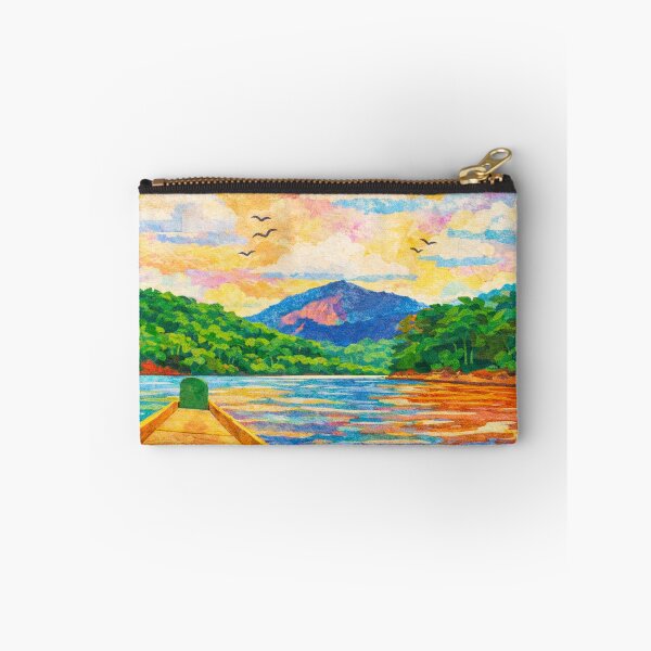 Item preview, Small Wooden Boat on Amazon River, Rainforest River, Papercut Collage, Mixed Media Digital Illustration designed and sold by SWSandraWechner.
