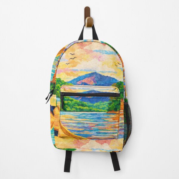 Item preview, Small Wooden Boat on Amazon River, Rainforest River, Papercut Collage, Mixed Media Digital Illustration designed and sold by SWSandraWechner.