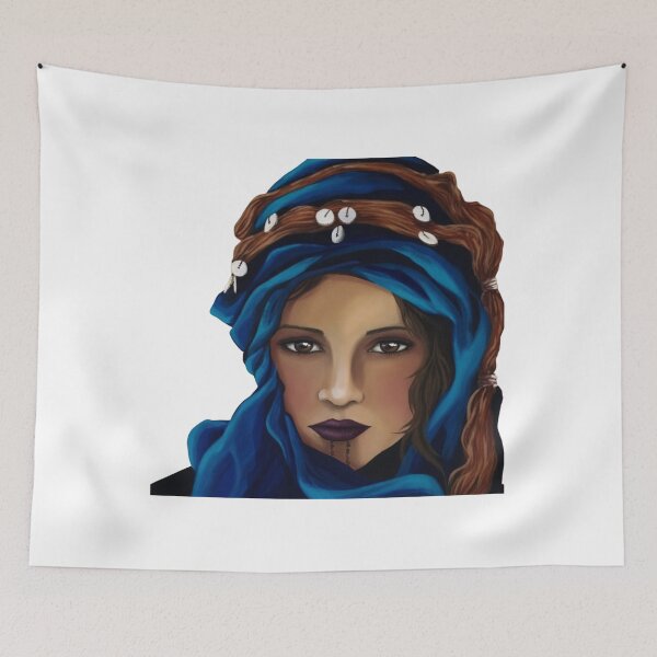 Item preview, Mysterious Berber Woman Blue Veil Portrait Art designed and sold by Hafcishop.