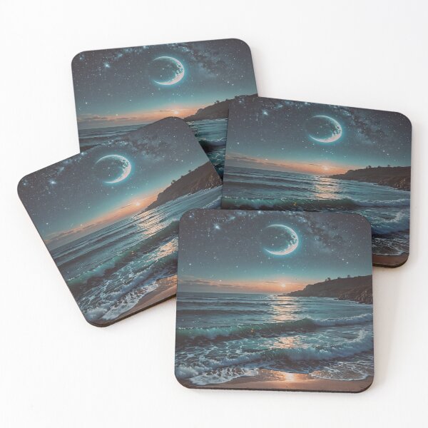 Item preview, Moonlit Ocean Wall Art – Crescent Moon Over Waves Coastal Night Seascape Print designed and sold by BeautifulVirtues.