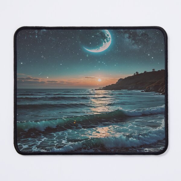 Item preview, Moonlit Ocean Wall Art – Crescent Moon Over Waves Coastal Night Seascape Print designed and sold by BeautifulVirtues.