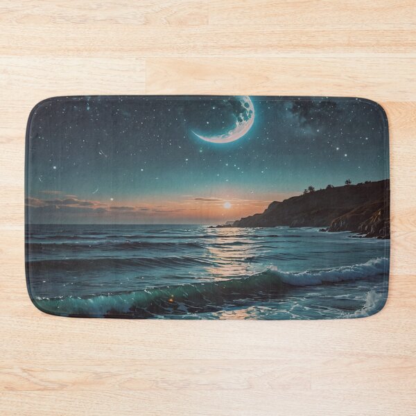 Item preview, Moonlit Ocean Wall Art – Crescent Moon Over Waves Coastal Night Seascape Print designed and sold by BeautifulVirtues.