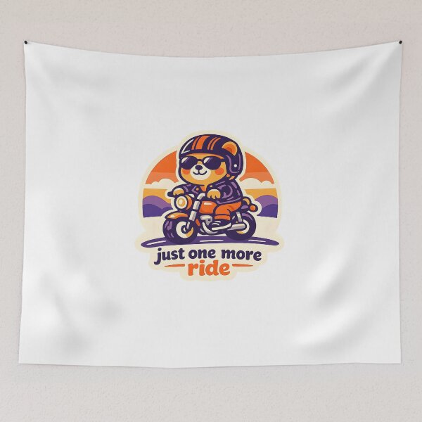 Item preview, "Just One More Ride" | Funny Biker Bear & Sunset Motorcycle Art designed and sold by Naviora.