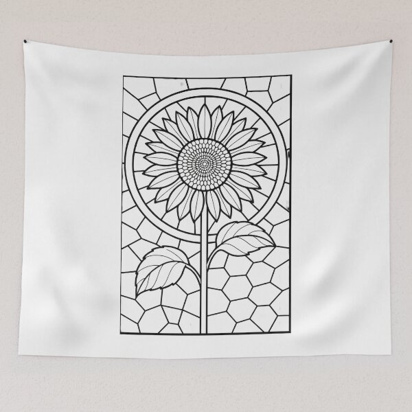 Item preview, Sunflower Stained Glass Coloring Page – Botanical Line Art Print designed and sold by WabiSabiArts.
