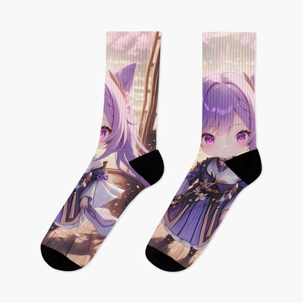 Item preview, Keqing Genshin Impact Purple Chibi Kimono Cherry Blossom designed and sold by TanglenRabbit.