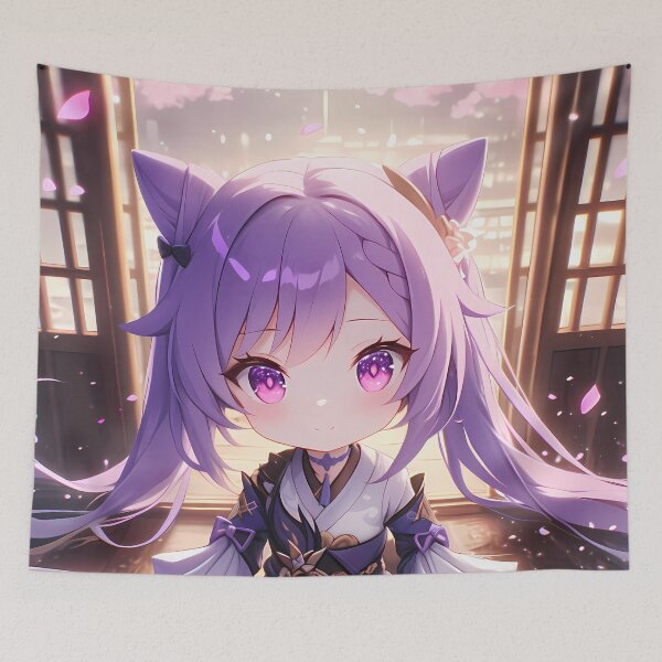 Item preview, Keqing Genshin Impact Purple Chibi Kimono Cherry Blossom designed and sold by TanglenRabbit.