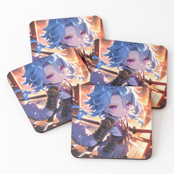 Item preview, Kamisato Ayato Genshin Impact Chibi Blue Samurai Sunset designed and sold by TanglenRabbit.