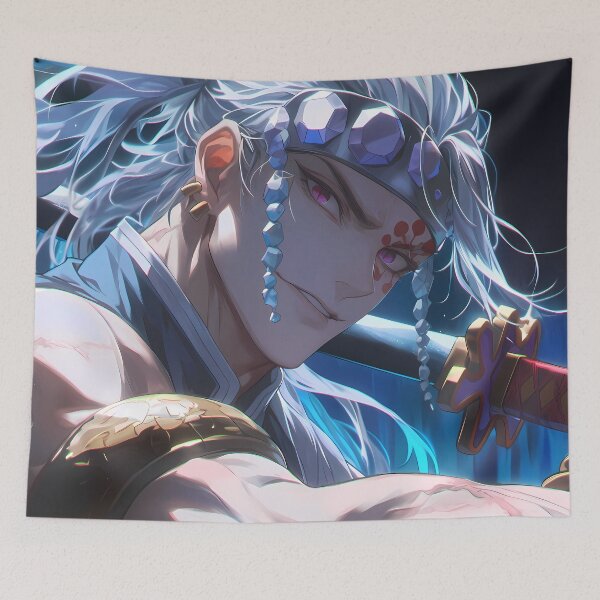 Item preview, Tengen Uzui Demon Slayer Flashy Neon Blue Portrait designed and sold by TanglenRabbit.