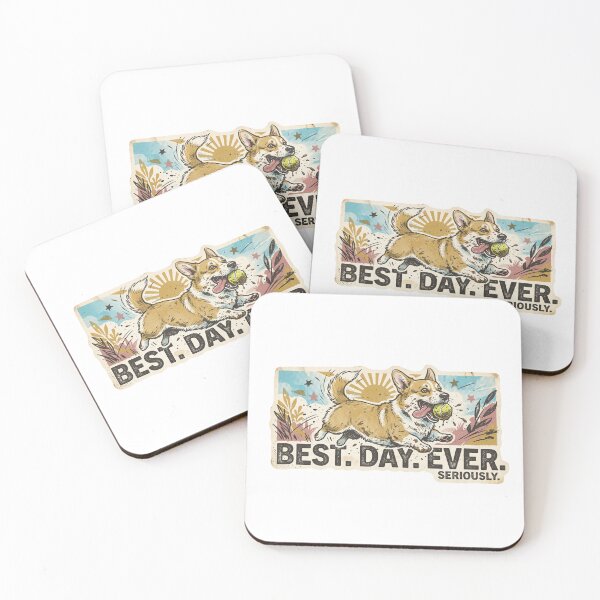 Item preview, Happy Corgi Playing Fetch - Best Day Ever - Vintage Sticker  designed and sold by Mr. Pawsome.