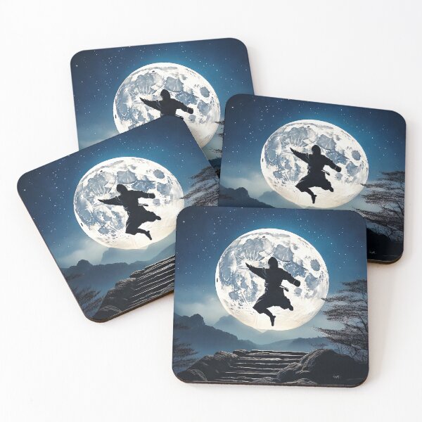 Item preview, Ninjutsu Art - Shadow of the Shinobi – Moody Ninja Japanese Landscape with Full Moon designed and sold by CattlettArt.