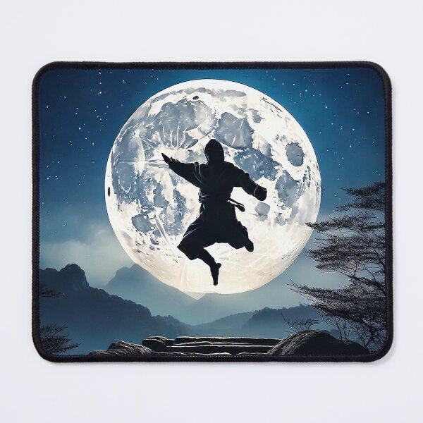 Item preview, Ninjutsu Art - Shadow of the Shinobi – Moody Ninja Japanese Landscape with Full Moon designed and sold by CattlettArt.