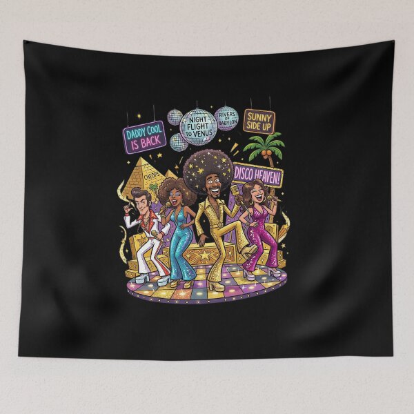 Item preview, Retro Disco Party Doodle Cartoon Singers 70s Funky Dance Floor Vintage Nightlife Illustration designed and sold by LineLoo.