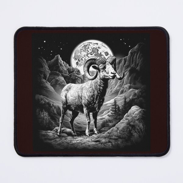Item preview, Moonlit Ram in Mountain Landscape Illustration designed and sold by inkoutninja.