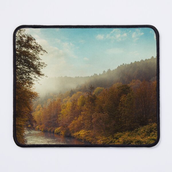 Item preview, Misty Autumn Forest by a River designed and sold by Dyrk Wyst Redbubble Shop.