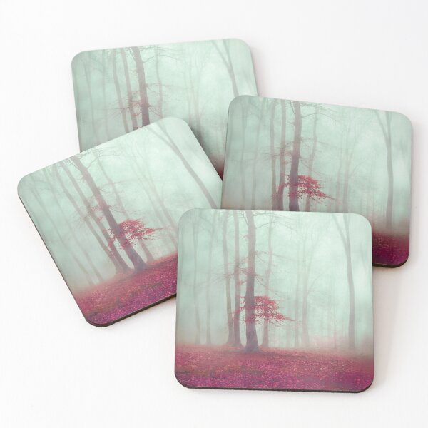 Item preview, Ethereal Misty Forest With Red Foliage designed and sold by Dyrk Wyst Redbubble Shop.