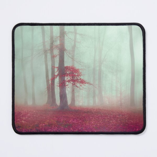 Item preview, Ethereal Misty Forest With Red Foliage designed and sold by Dyrk Wyst Redbubble Shop.