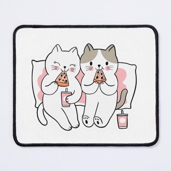Item preview, Cute Kawaii Cats Pizza Date - Funny Best Friends Kitten Sticker - Pink Aesthetic Cat Art designed and sold by ZYNORAworld.