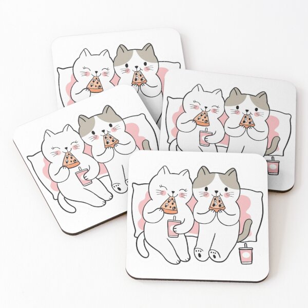 Item preview, Cute Kawaii Cats Pizza Date - Funny Best Friends Kitten Sticker - Pink Aesthetic Cat Art designed and sold by ZYNORAworld.