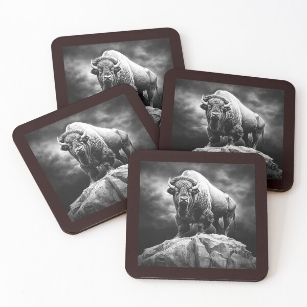 Item preview, Majestic American Bison on Rocky Peak Illustration designed and sold by inkoutninja.