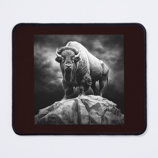 Item preview, Majestic American Bison on Rocky Peak Illustration designed and sold by inkoutninja.