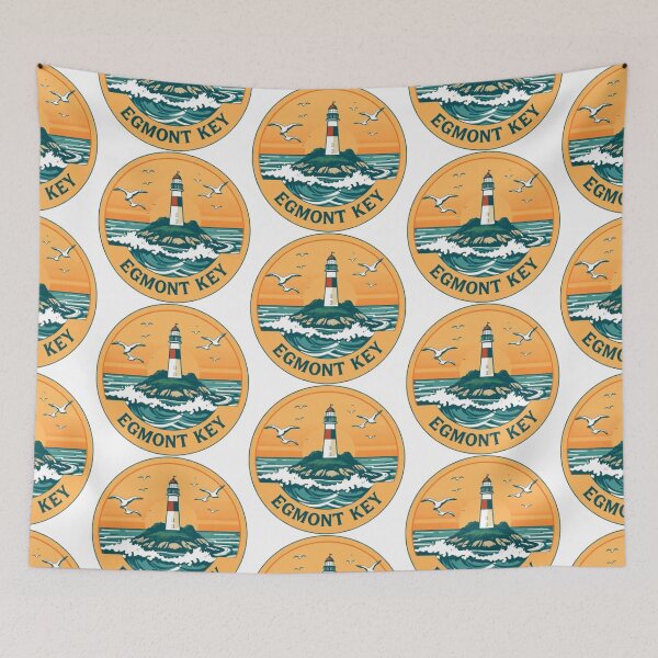 Item preview, Egmont Key Coastal Sunset Circle Illustration | Florida Beach Lighthouse Art designed and sold by MystiColo.