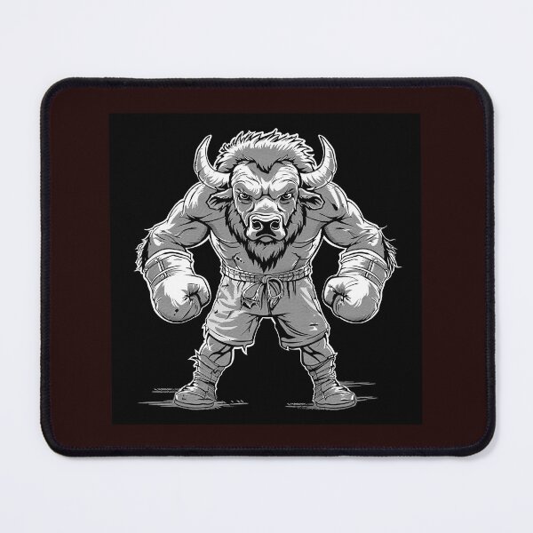 Item preview, Buffalo Boxer Cartoon Illustration on Black designed and sold by inkoutninja.