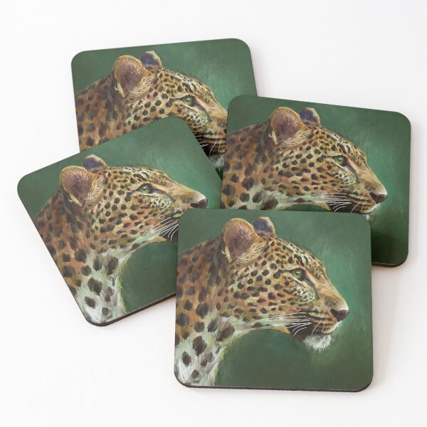 Item preview, Portrait painting side view leopard in natural colors on green background  designed and sold by TYA - Take Your Art.