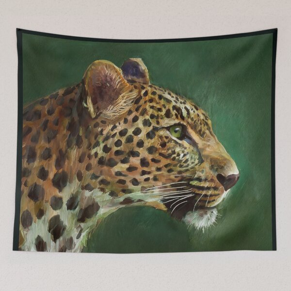 Item preview, Portrait painting side view leopard in natural colors on green background  designed and sold by TYA - Take Your Art.