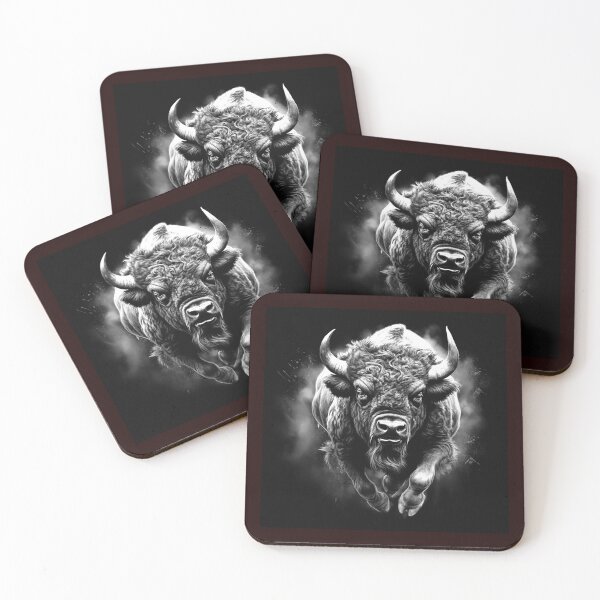 Item preview, Charging American Bison Illustration on Blackof Buffalo Boxer Cartoon Illustration on Black designed and sold by inkoutninja.
