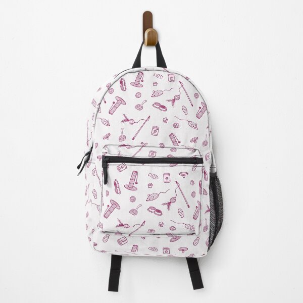 Item preview, Cat Lover Essentials Pattern - Minimal Cat Accessories Line Art (Berry) designed and sold by LizuliArt.