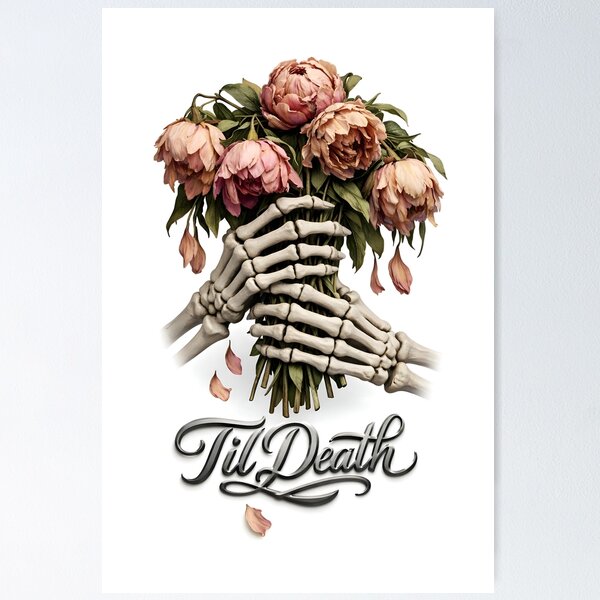 Item preview, Skeletal Embrace: Til Death Wilted Peonies Fine-Line Illustration designed and sold by Studio77-Gothic.