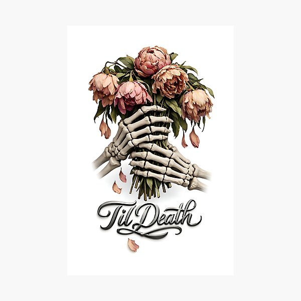 Item preview, Skeletal Embrace: Til Death Wilted Peonies Fine-Line Illustration designed and sold by Studio77-Gothic.