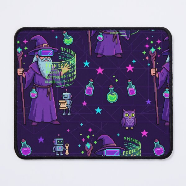 Item preview, 8-Bit Cyber Wizard VR Spells Retro Pixel Art Neon Pattern designed and sold by InnerwayStudio.