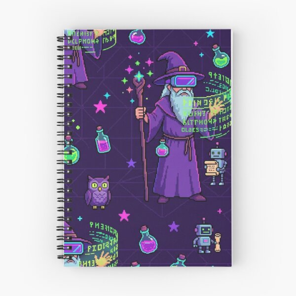 Item preview, 8-Bit Cyber Wizard VR Spells Retro Pixel Art Neon Pattern designed and sold by InnerwayStudio.