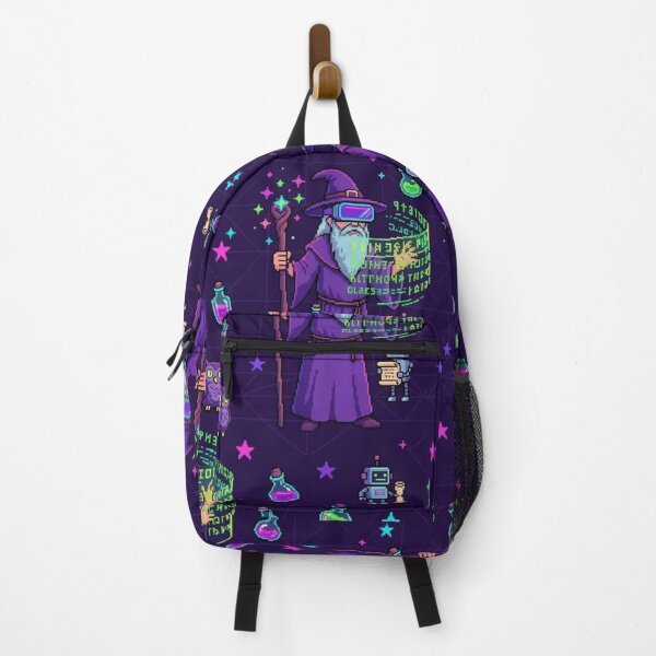 Item preview, 8-Bit Cyber Wizard VR Spells Retro Pixel Art Neon Pattern designed and sold by InnerwayStudio.