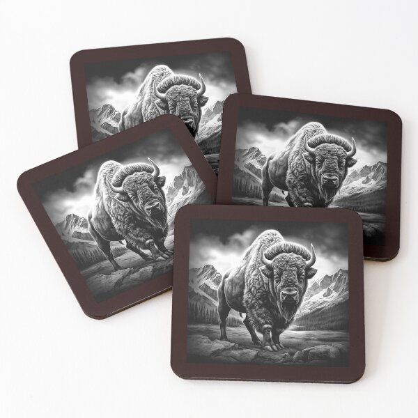 Item preview, Majestic American Bison in Mountain Valley Illustration designed and sold by inkoutninja.