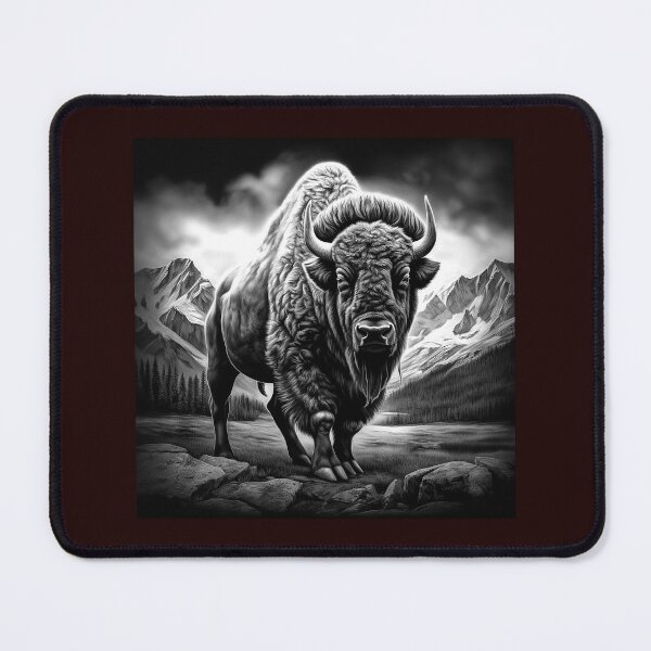 Item preview, Majestic American Bison in Mountain Valley Illustration designed and sold by inkoutninja.