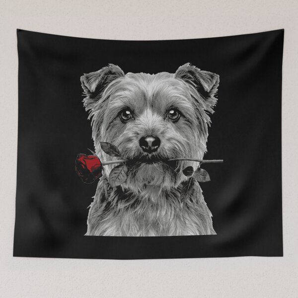 Item preview, Yorkshire Terrier with Rose Black and White designed and sold by FiscalFashions.