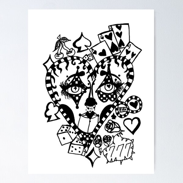 Item preview, Greyscale Tattoo Style Gambling Theme Circus Clown designed and sold by KayTurtless.