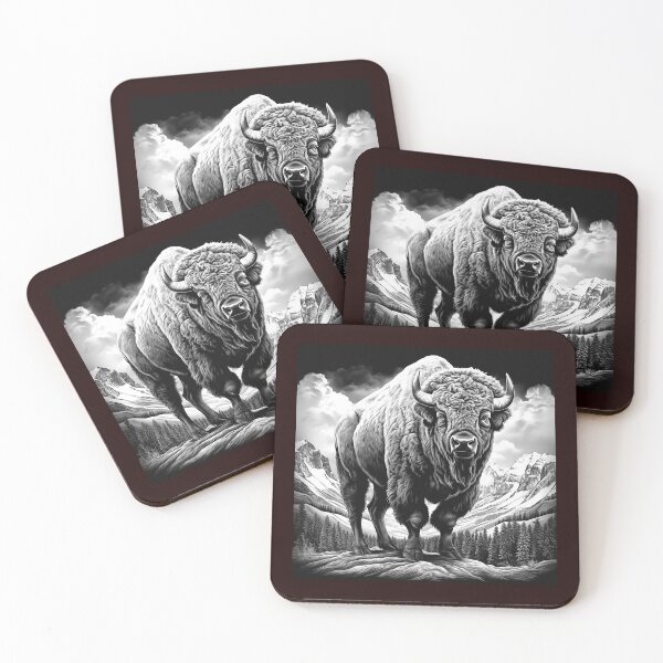 Item preview, American Bison in Alpine Mountain Landscape Illustration designed and sold by inkoutninja.