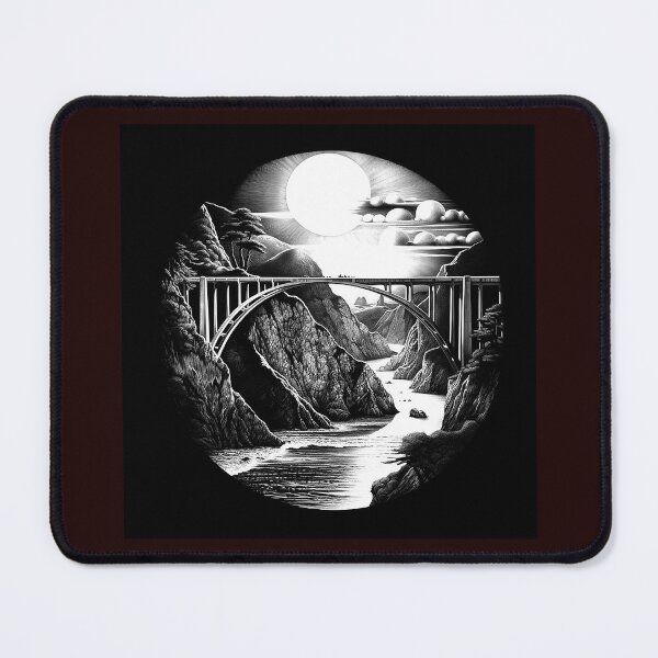 Item preview, Moonlit Canyon Bridge Landscape Illustration on Black designed and sold by inkoutninja.